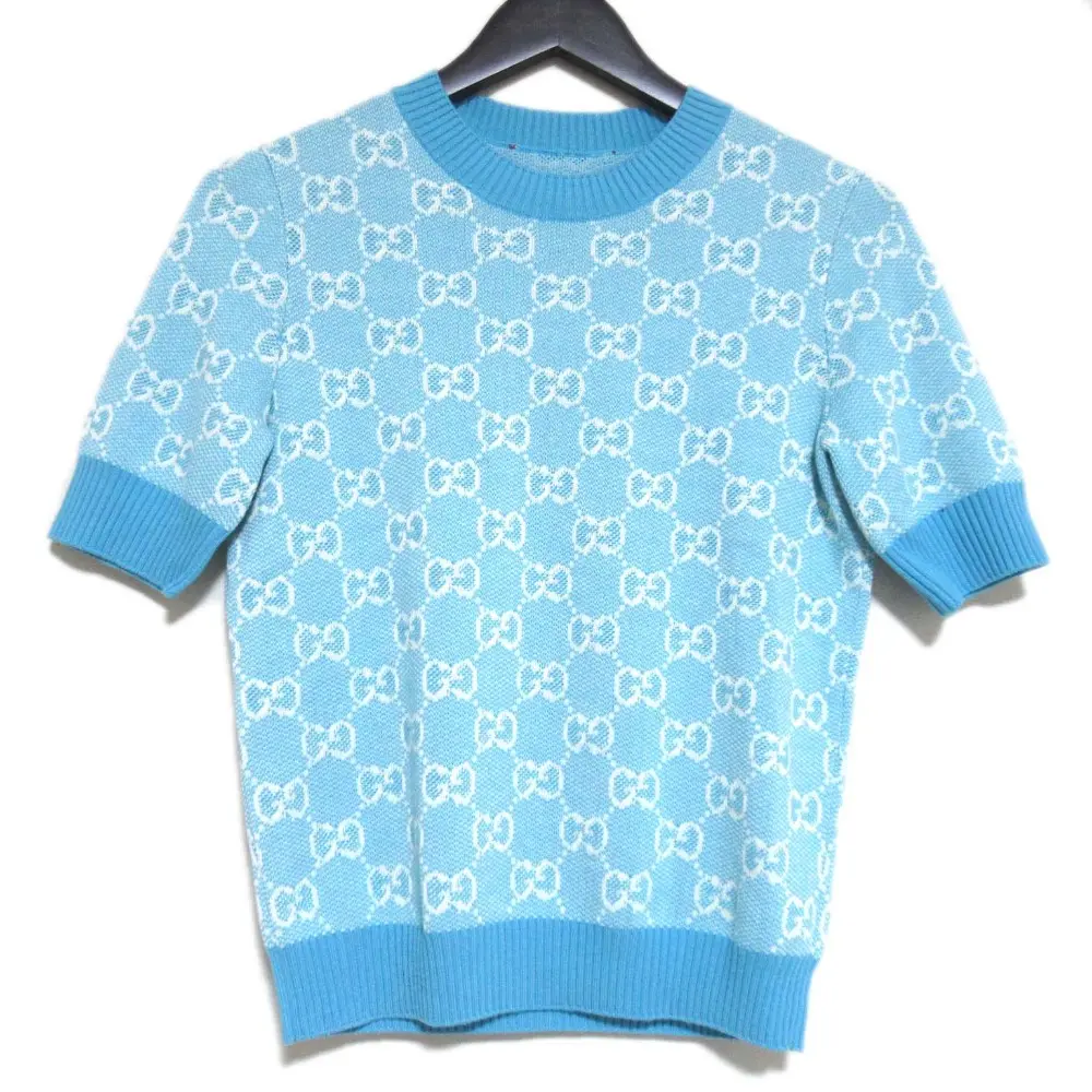 GUCCI グッチ GGジャガード ショートスリーブ 半袖 ニットカットソー セーター 629456 サイズS 165/88Y ブルー