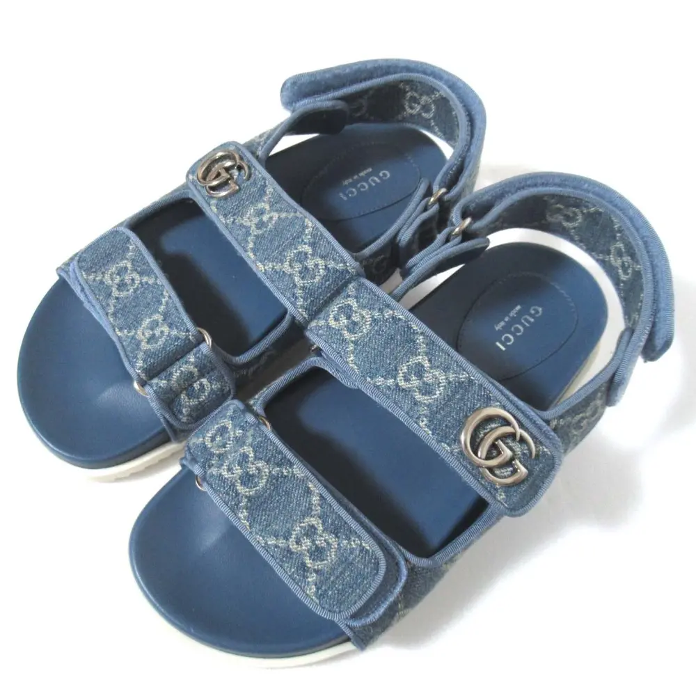 GUCCI グッチ ダブルG GG柄ジャガード ストラップ デニムサンダル 36.5サイズ 23.5cm インディゴブルー