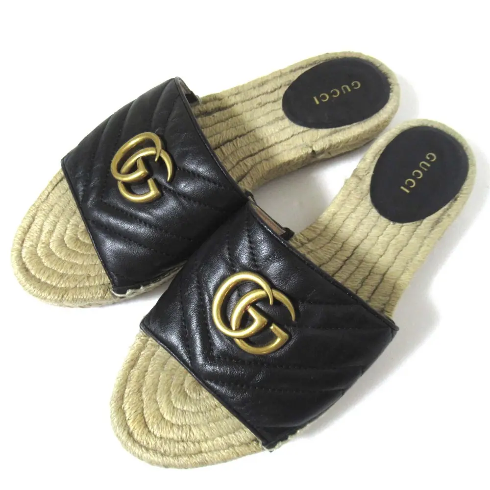 GUCCI グッチ GGマーモント エスパドリーユ スライドサンダル 573028 37.5サイズ 24.5cm相当 ブラック ベージュ