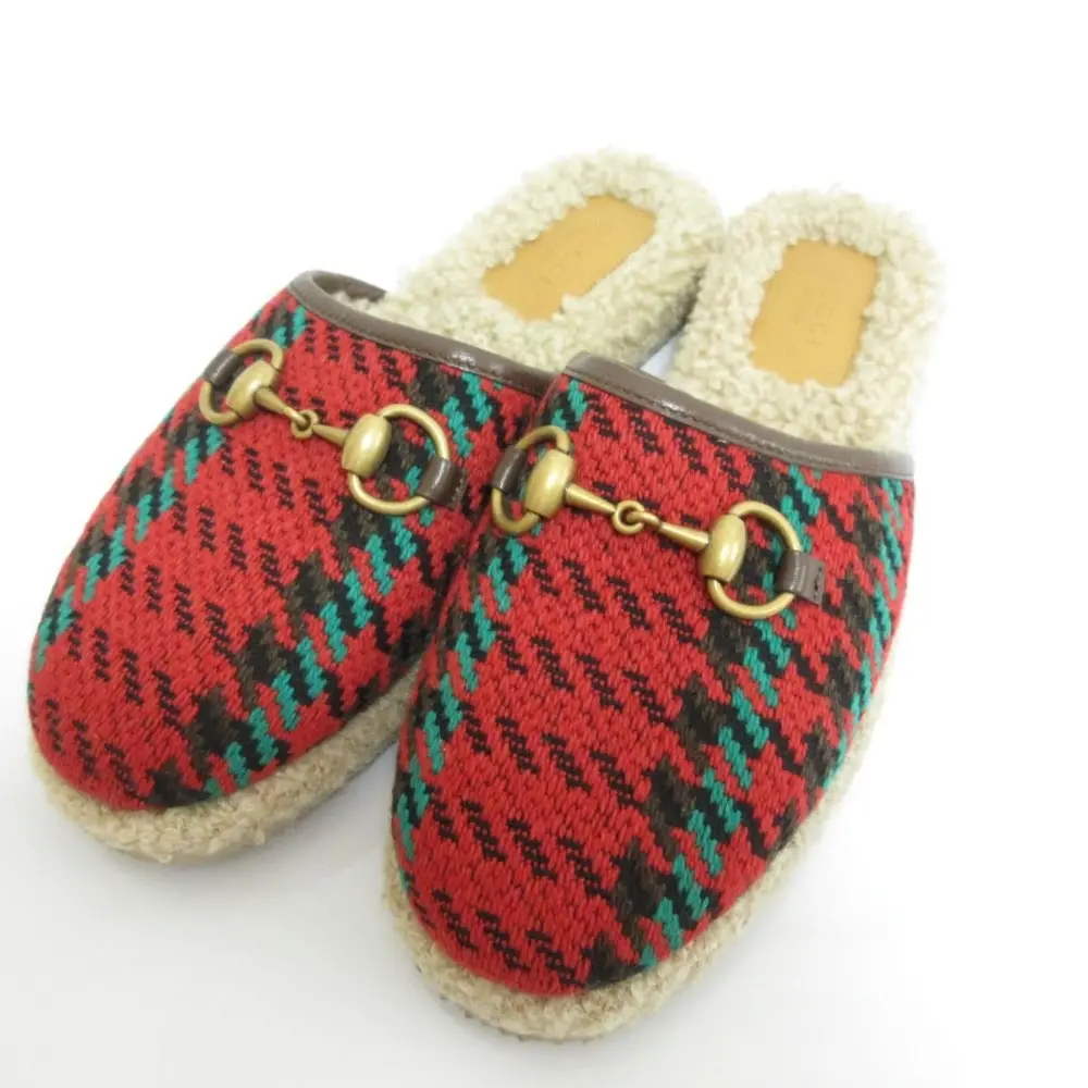 GUCCI グッチ ハウンドトゥース ツイード ホースビット ボア サンダル スリッパ サイズ36 約23cm マルチカラー