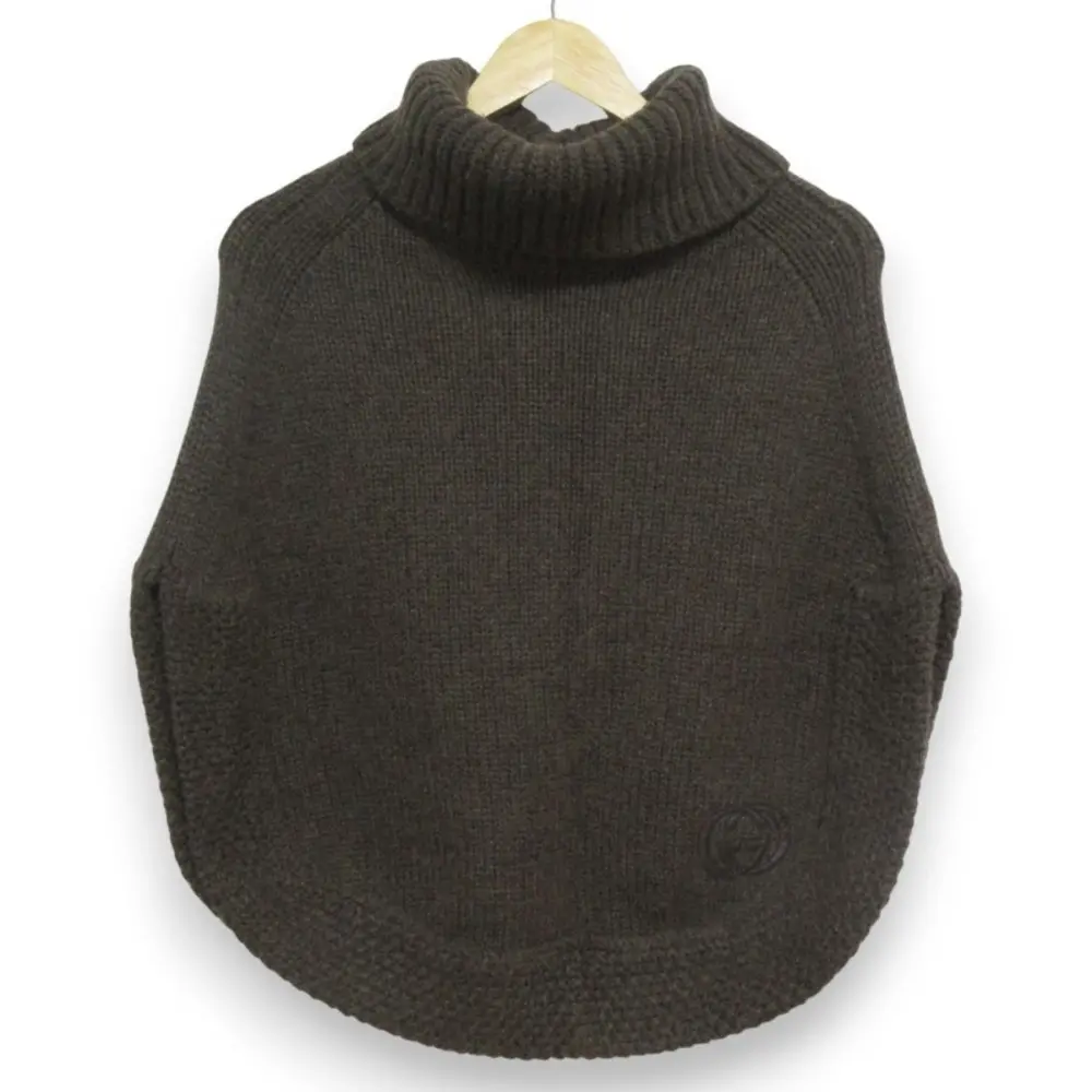 GUCCI グッチ キャメル100％ インターロッキング GG レザーロゴ タートルネック セーター ニットポンチョ Sサイズ ブラウン