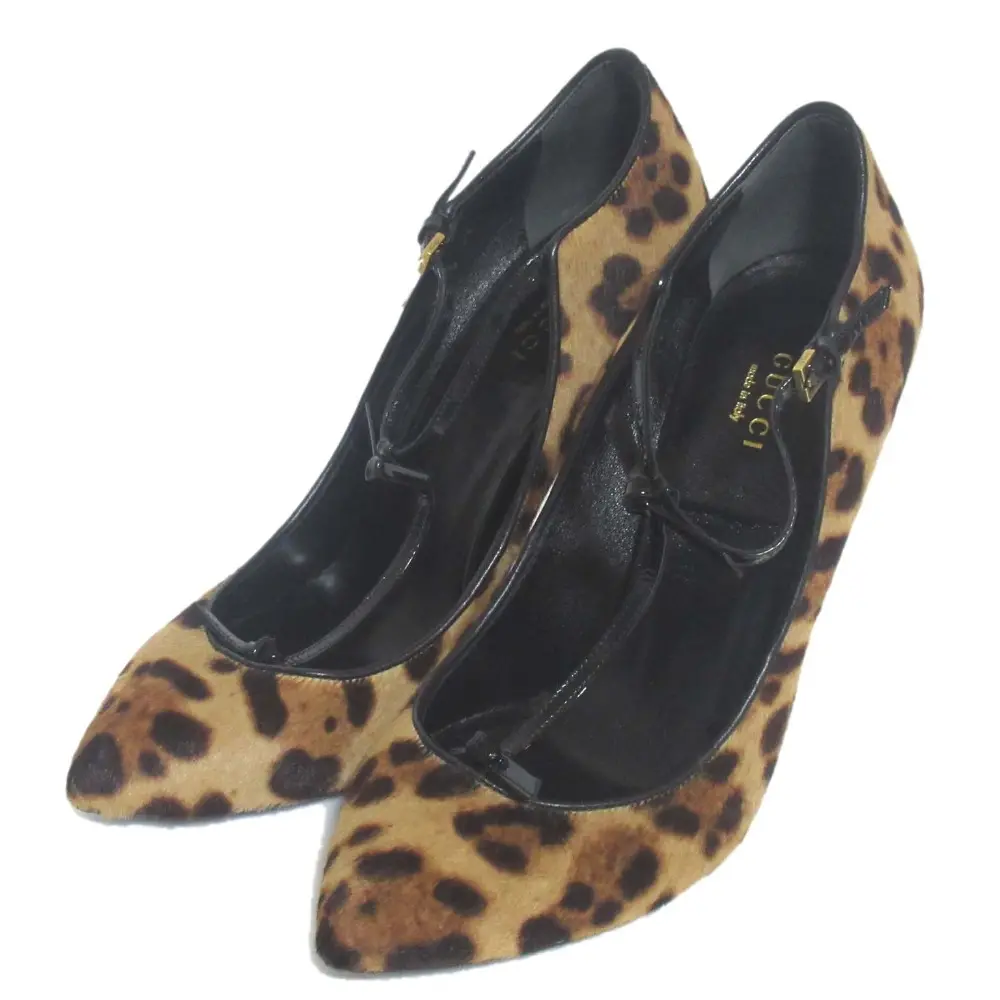 GUCCI グッチ ハラコ レザー ポインテッドトゥ ハイヒール パンプス 38サイズ 25cm相当 ベージュ系