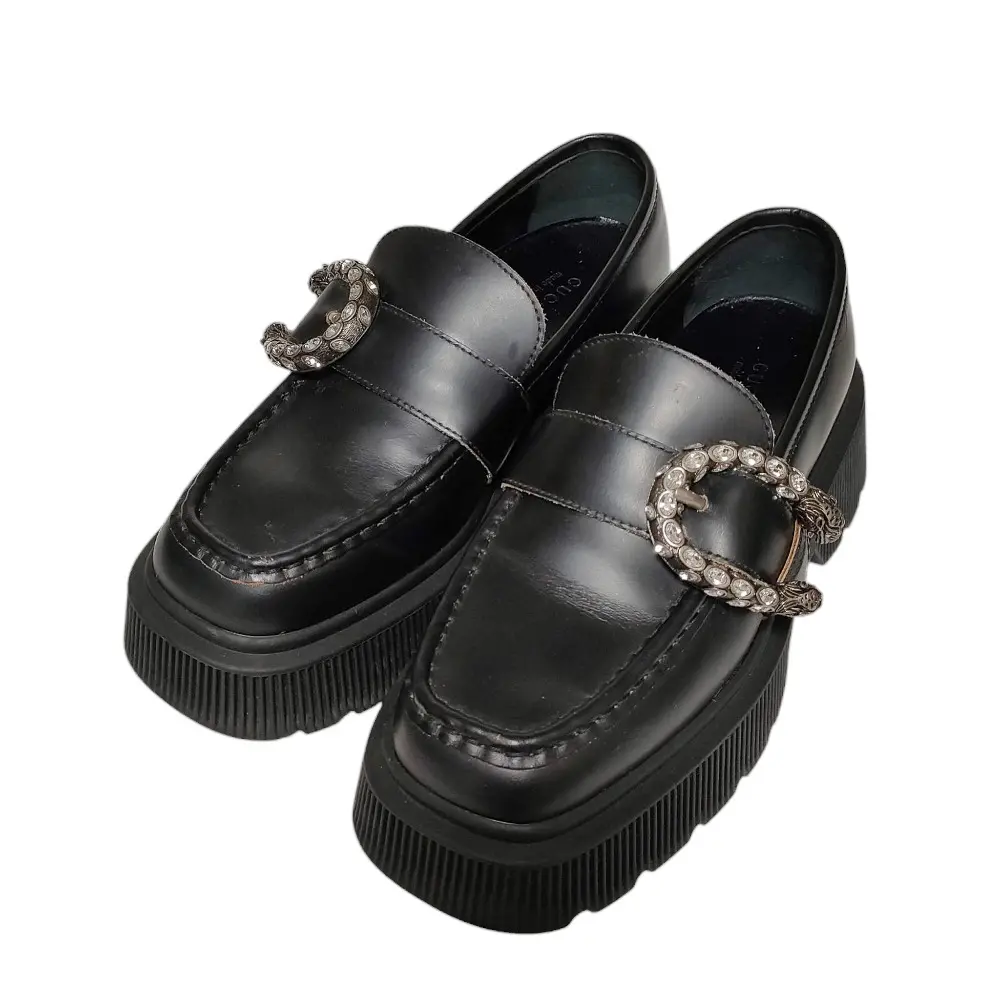 GUCCI グッチ レザー ラインストーンバックル デュオニソス チャンキー ローファー 35.5 22.5cm相当 ブラック