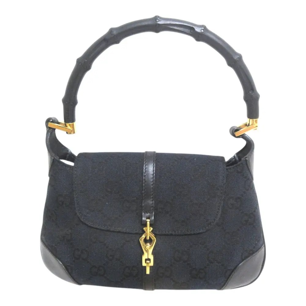 GUCCI グッチ ニュージャッキー バンブーライン GGキャンバス アクセサリーポーチ ハンドバッグ ブラック×ゴールド金具