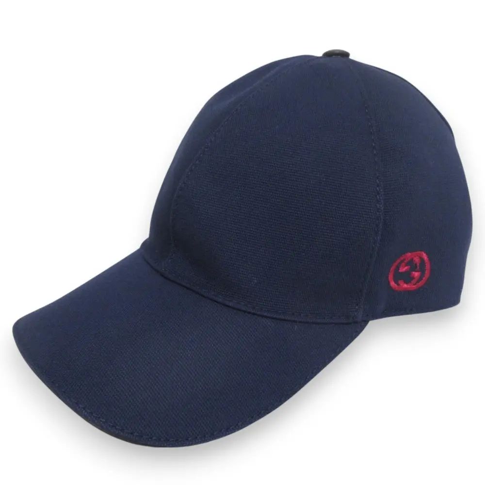 GUCCI グッチ GGロゴ刺繍 ベースボールキャップ 帽子 M 58cm ネイビー レッド