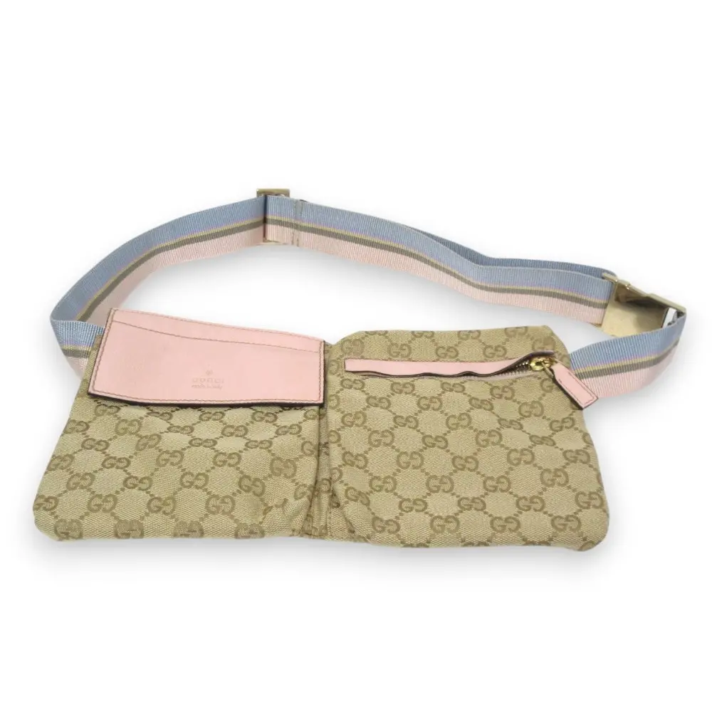 GUCCI グッチ GGキャンバス ボディバッグ ウエストバッグ 28566 ベージュ×ピンク