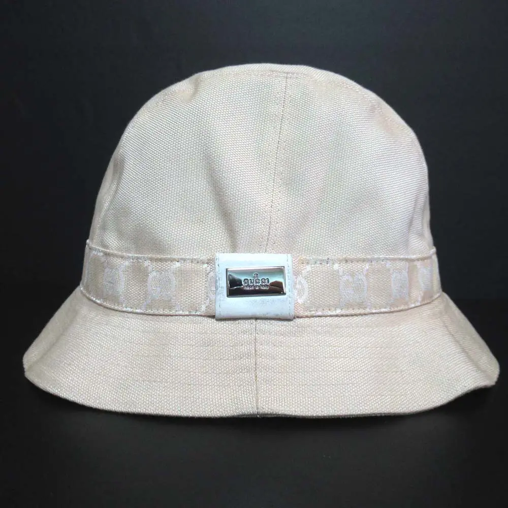 クリーニング済 GUCCI グッチ GG柄 バケットハット 帽子 Mサイズ ベージュ