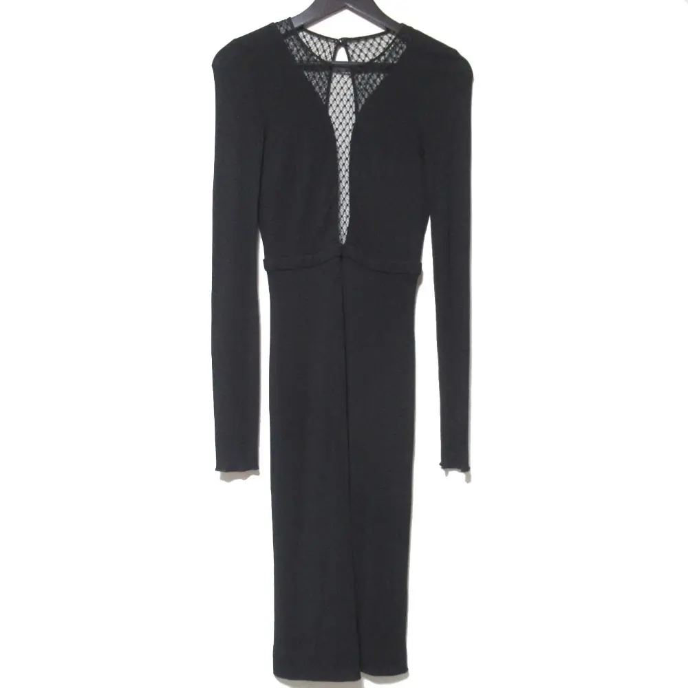 GUCCI グッチ ロングスリーブ 長袖 ミモレ丈 チュール切り替え ワンピース ドレス ブラック