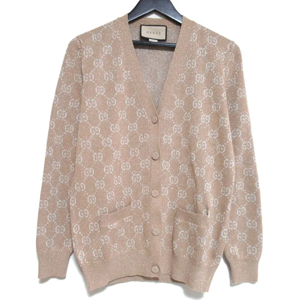 GUCCI グッチ ラメ GG柄ジャガード Vネック ニット カーディガン 678434 XKB54 Mサイズ ベージュ