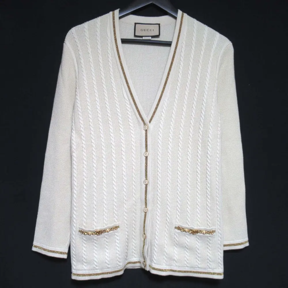 GUCCI グッチ GG金具 長袖 Vネック ニット カーディガン 653329 サイズXS 160/84Y アイボリー