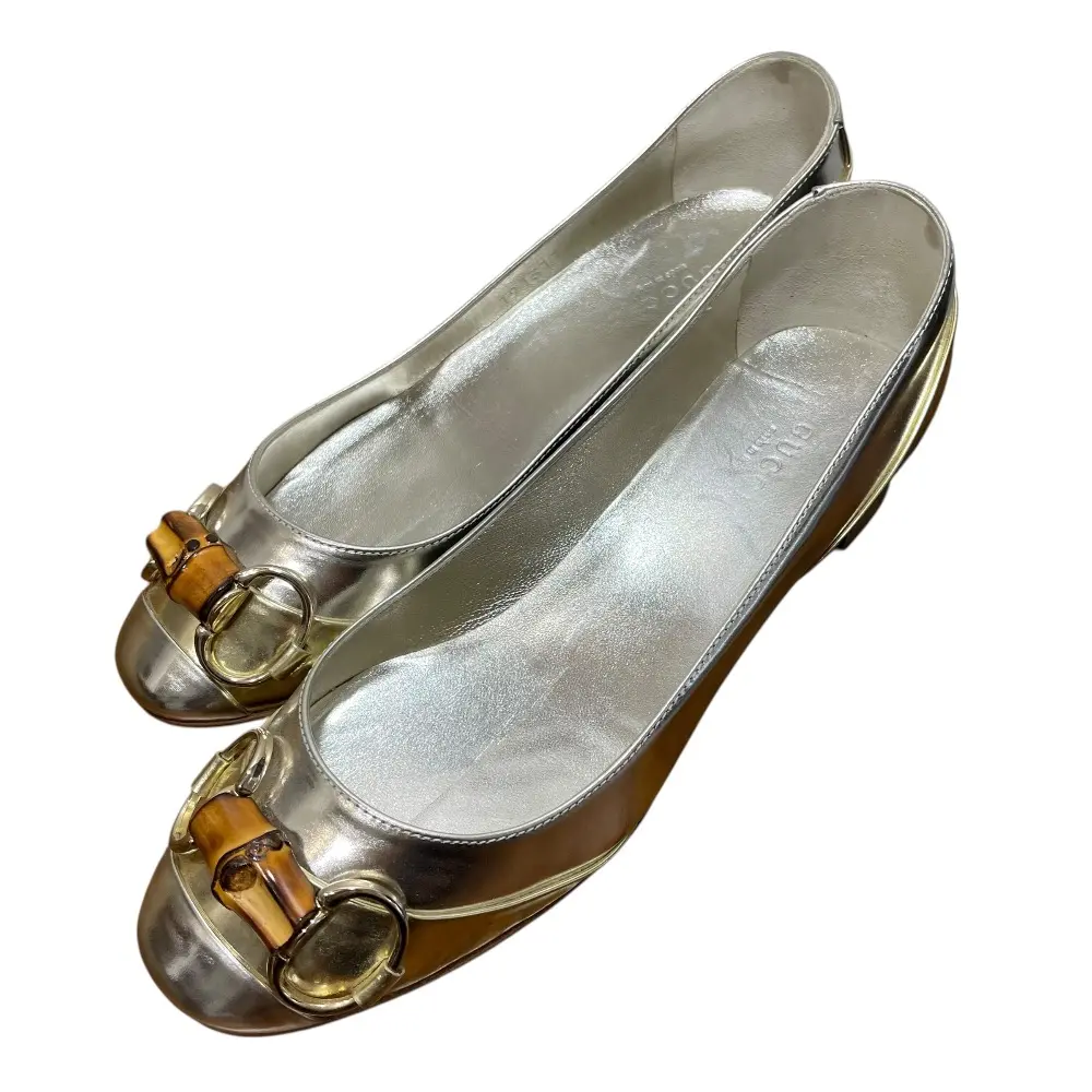 GUCCI グッチ バンブー ホースビット ローヒールパンプス 35C 22cm相当 シルバー×ゴールド