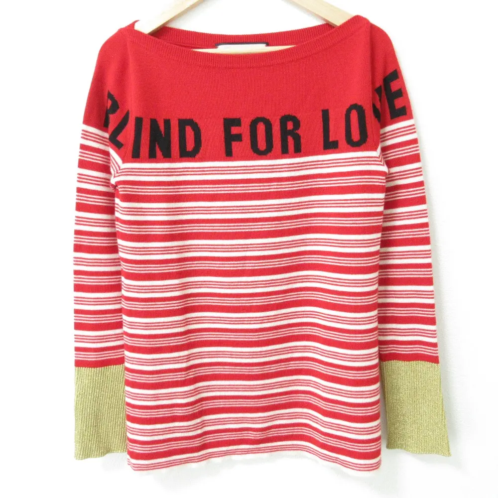 GUCCI グッチ ボーダー柄 カシミヤシルク ロングスリーブ ボートネック ニット セーター S レッド