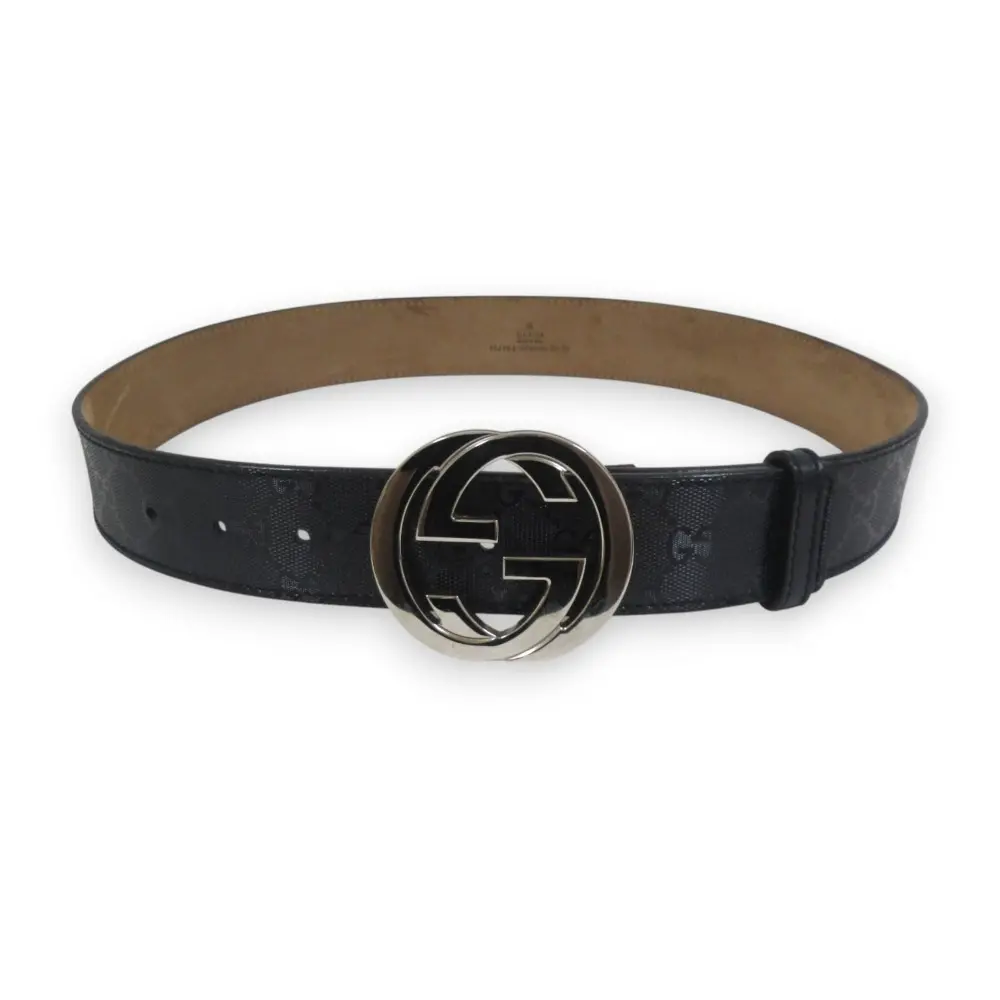 GUCCI グッチ インターロッキングGバックル グッチシマ シグネチャー レザー ベルト 114984 ブラック×シルバー金具