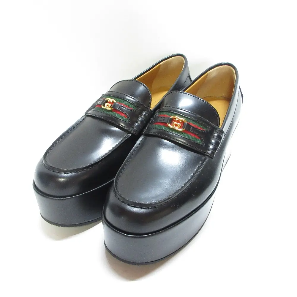 GUCCI グッチ シェリーライン インターロッキングG レザー プラットフォーム ローファー 658920 サイズ37 約24cm ブラック