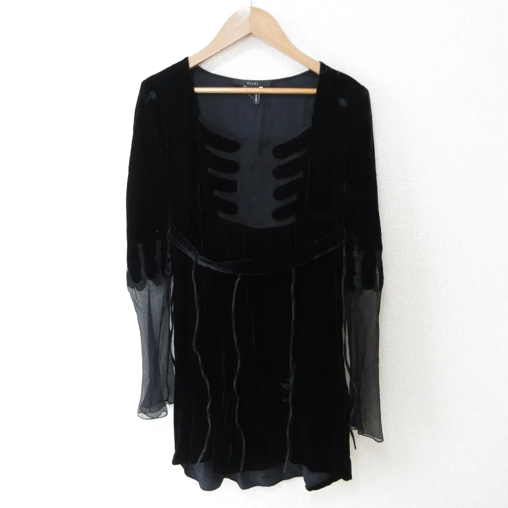 GUCCI グッチ ベロア シアーコンビ ミニドレス ロングスリーブ ワンピース 42 ブラック