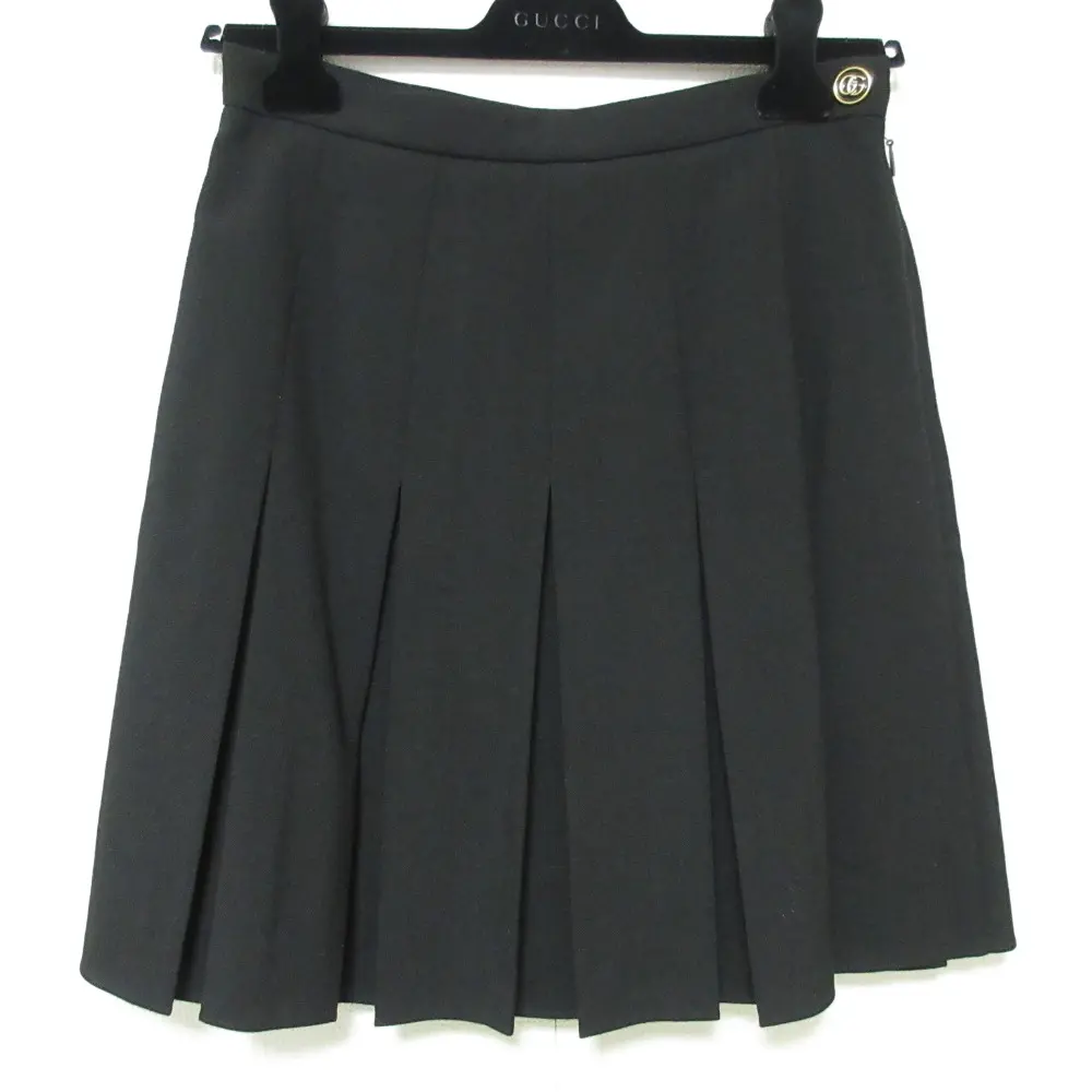 GUCCI グッチ モヘヤウール プリーツスカート 633217 サイズ42 ブラック