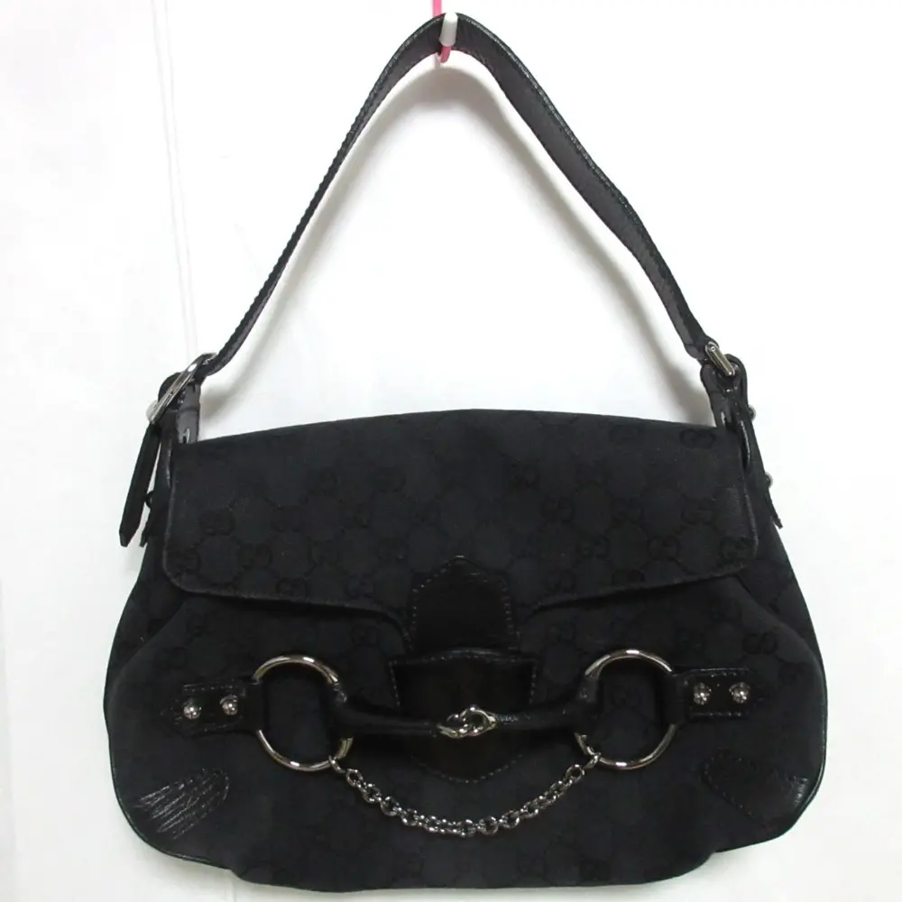 GUCCI グッチ GGキャンバス レザー ホースビット ワンショルダーバッグ ハンドバッグ 114915 ブラック
