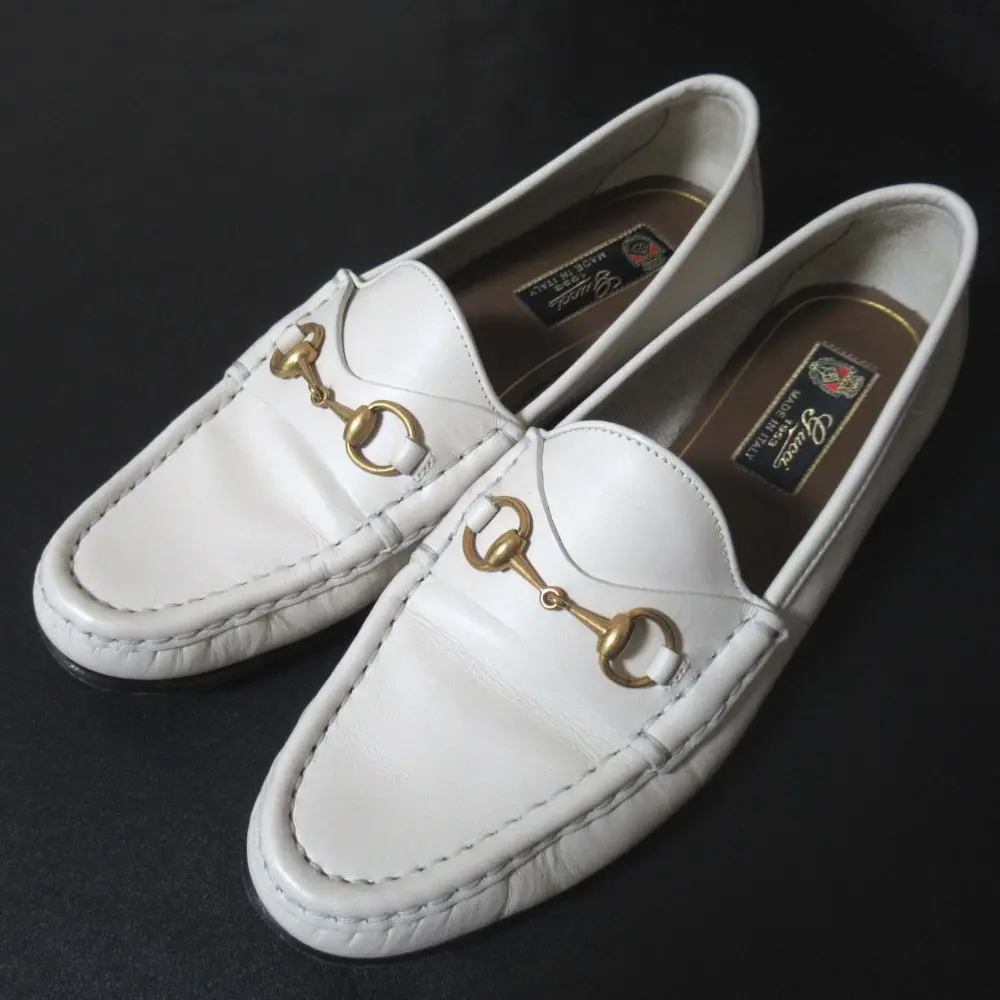 GUCCI グッチ ホースビット レザー ローファー シューズ 38.5 25.5cm アイボリー×ゴールド金具