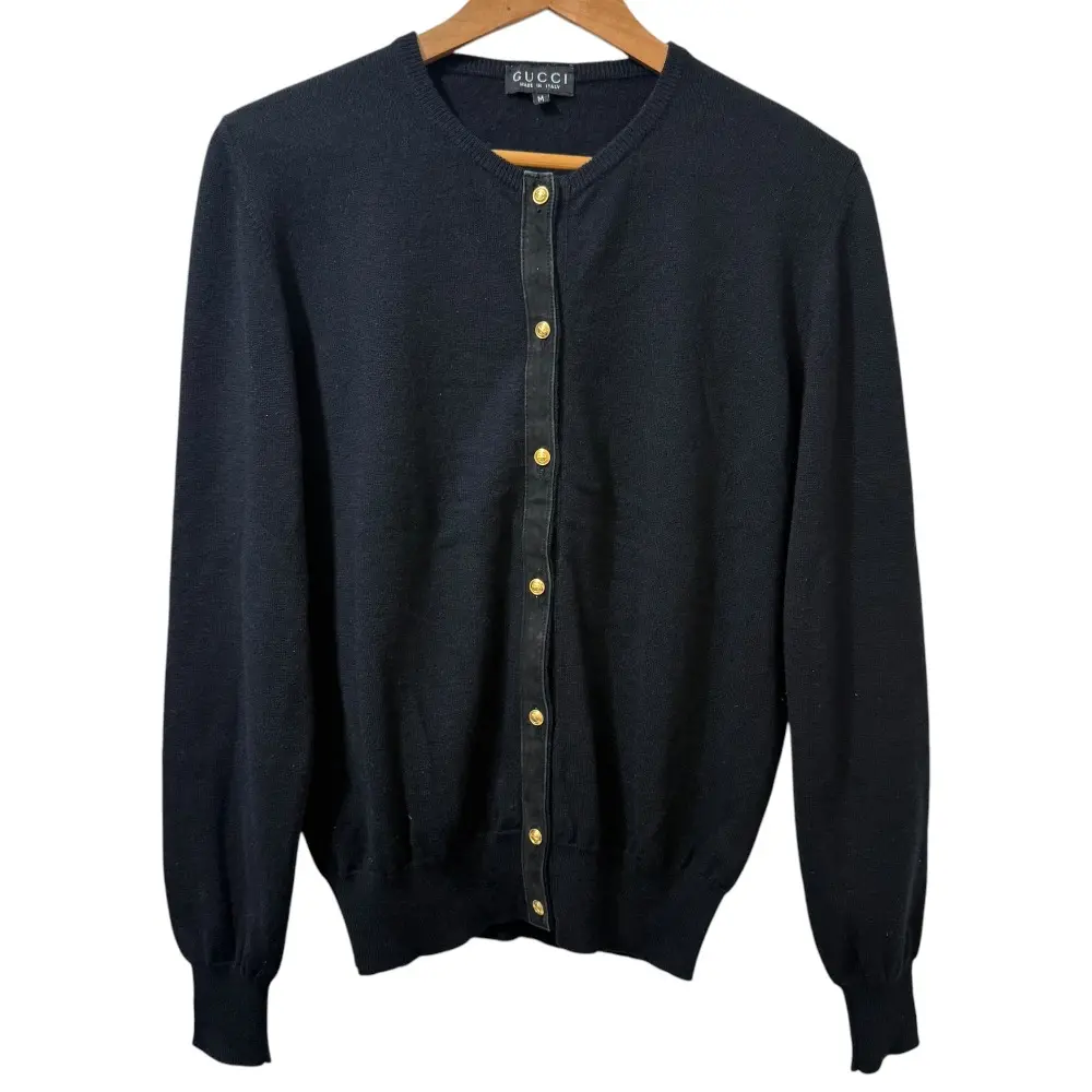 GUCCI グッチ トムフォード期 カシミヤ100％ 長袖 GG金ボタン ニット カーディガン M ブラック