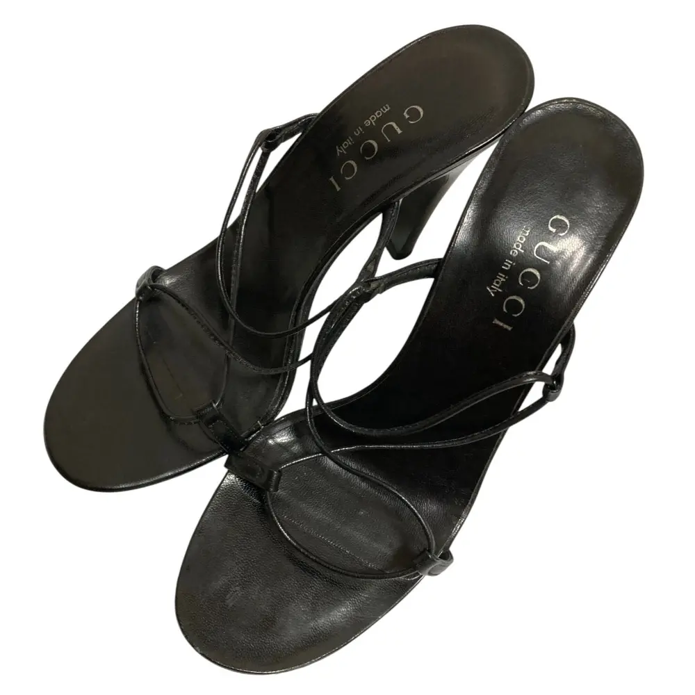 GUCCI グッチ レザー ハイヒール ストラップ サンダル ミュール サイズ5.5 22.5cm ブラック