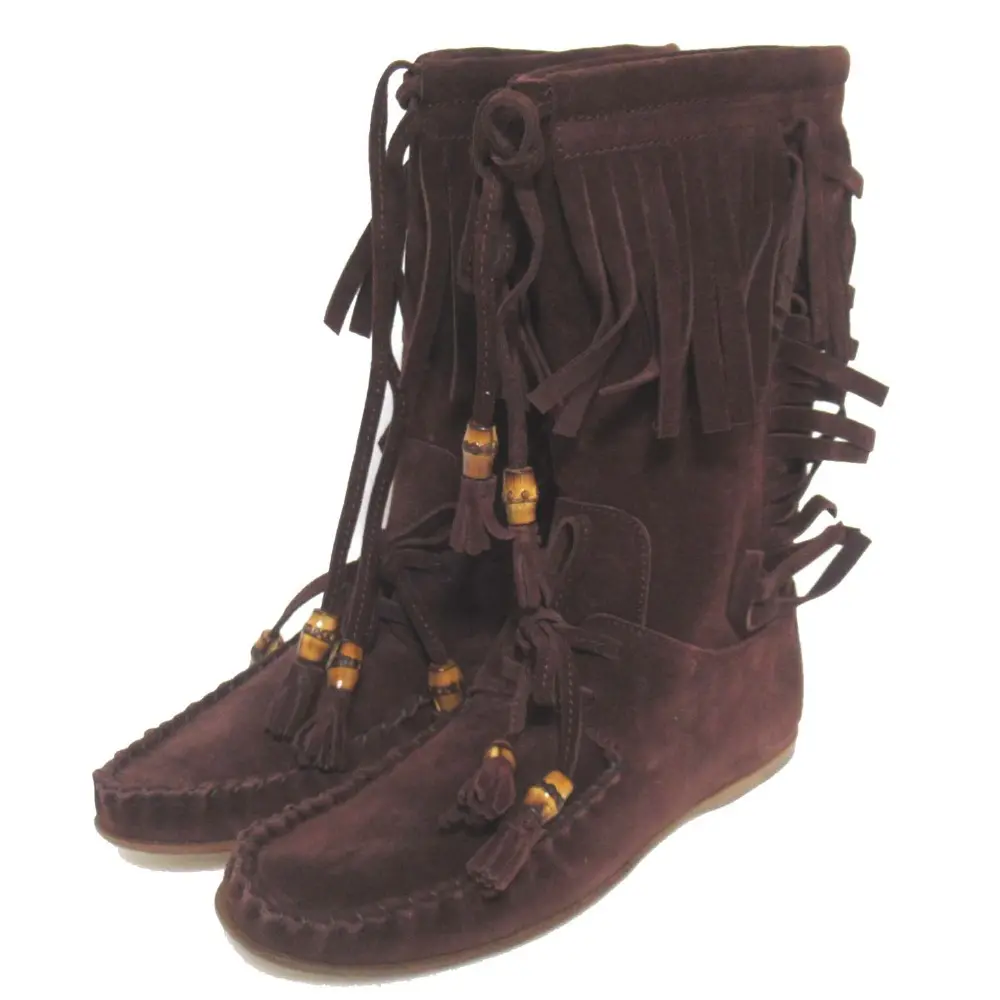 GUCCI グッチ スエード レザー フリンジブーツ ミドルブーツ 178875 36.5サイズ 約23.5cm ブラウン