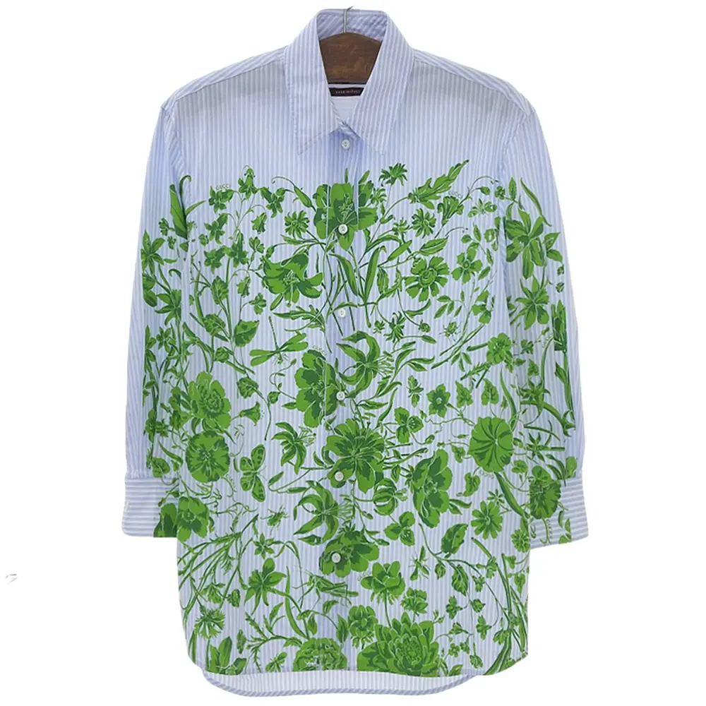 24AW GUCCI グッチ サバトデサルノ期 フラワープリント ロングスリーブ コットンシャツ 36 ライトブルー