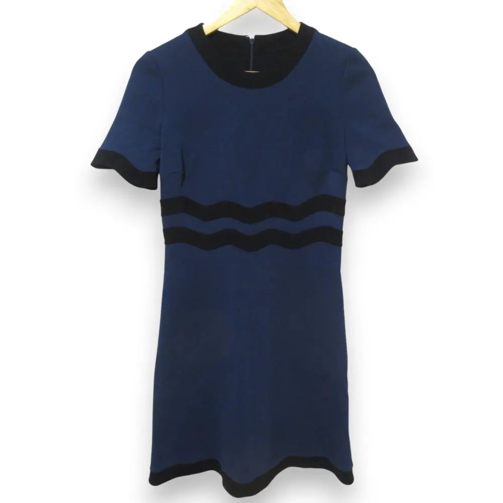 GUCCI グッチ ミケーレ期 ウェーブデザイン 半袖 ひざ丈 ワンピース 422665 Sサイズ ネイビー×ブラック