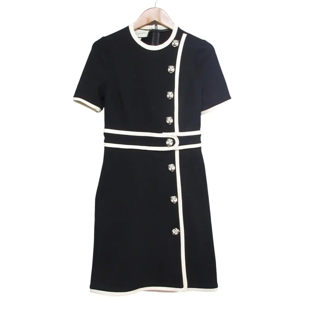 GUCCI グッチ ミケーレ期 タイガーボタン 半袖 バイカラー ジャージ ワンピース 526978 サイズXS ブラック