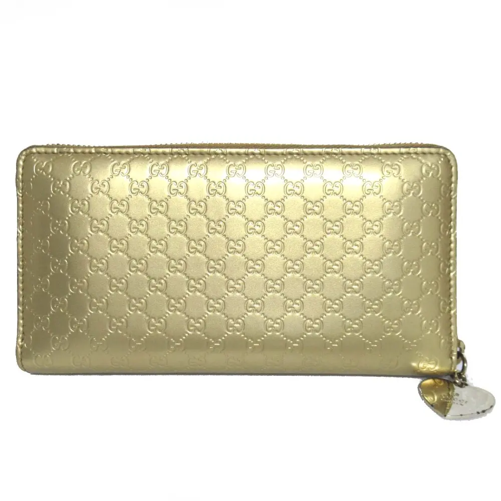 GUCCI グッチ マイクロGGシマ ラウンドファスナー ロングウォレット 長財布 カード入れ 札入れ 小銭入れ ゴールドカラー