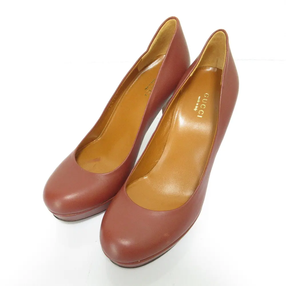 GUCCI グッチ レザー ハイヒール ラウンドトゥ パンプス サイズ36 23cm相当 ブラウン系