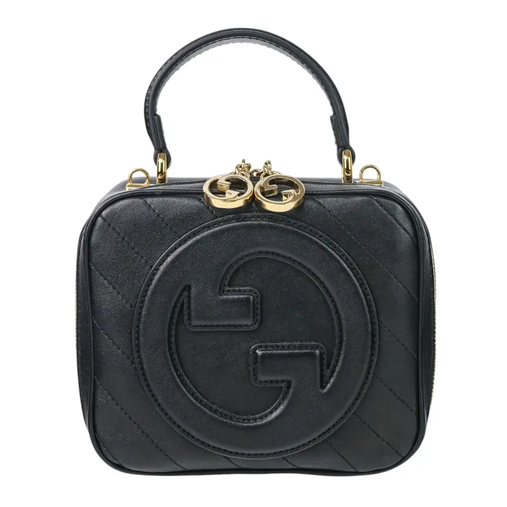 GUCCI グッチ ブロンディ トップハンドル レザー 2way ハンドバッグ 744434 ブラック×ゴールドカラー金具
