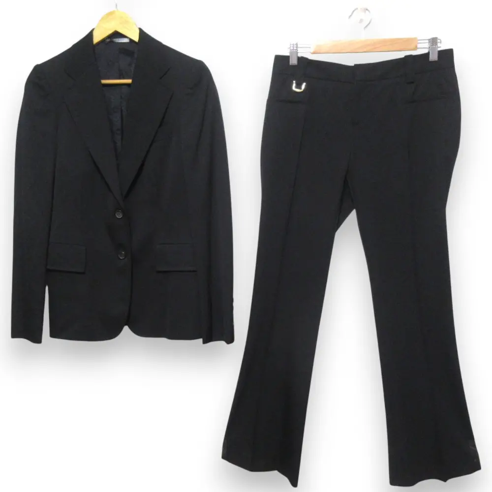 GUCCI グッチ ウール ストレッチ テーラードジャケット+フレアパンツ スーツ セットアップ サイズ40 ブラック