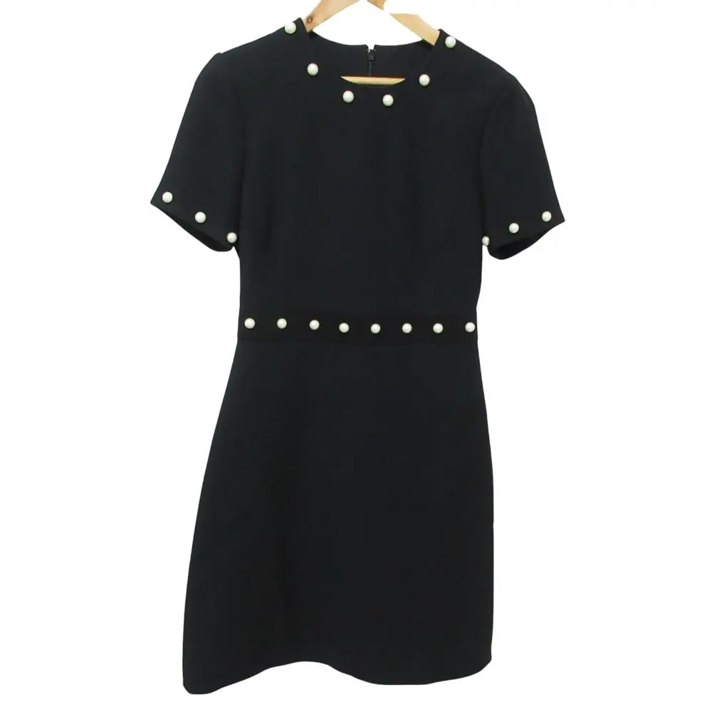 GUCCI グッチ ウールシルク パールデザイン ショートスリーブ ドレス ワンピース サイズ36 ブラック