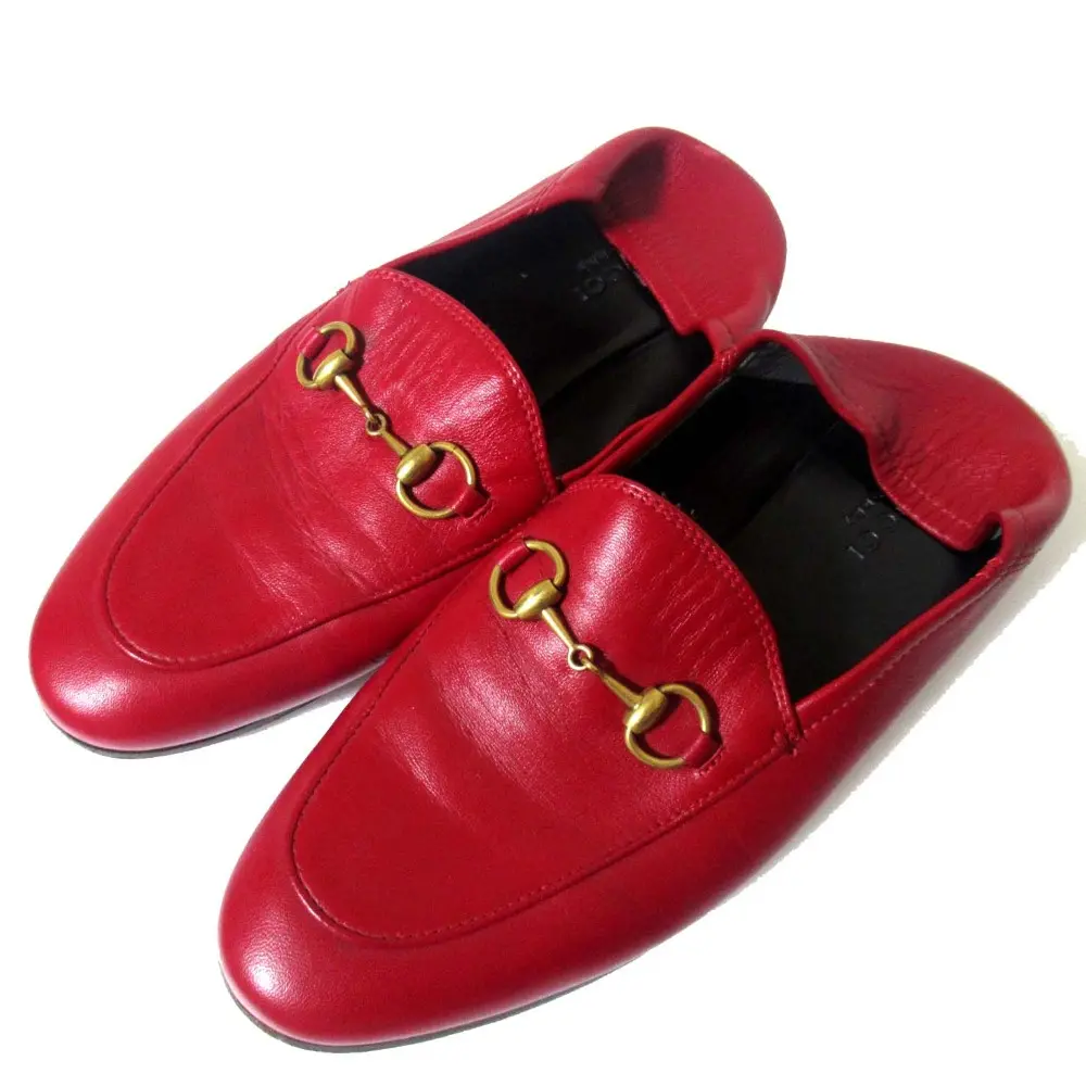 GUCCI グッチ ブリクストン レザー ホースビット ローファー かかと踏み 414998 サイズ36.5 23.5cm レッド×ゴールド金具