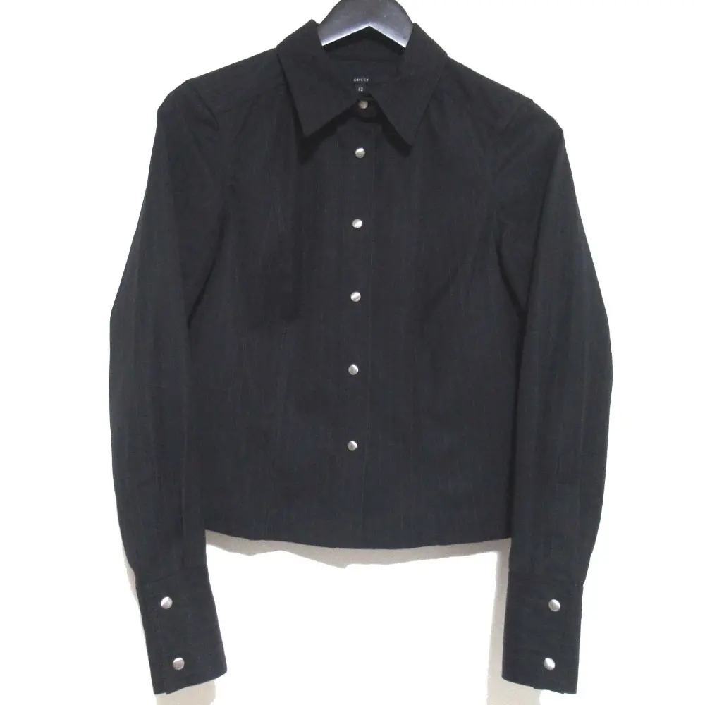 GUCCI グッチ トムフォード期 ストライプ柄 スナップボタンフロント 長袖 ウール シャツ サイズ42 ブラック