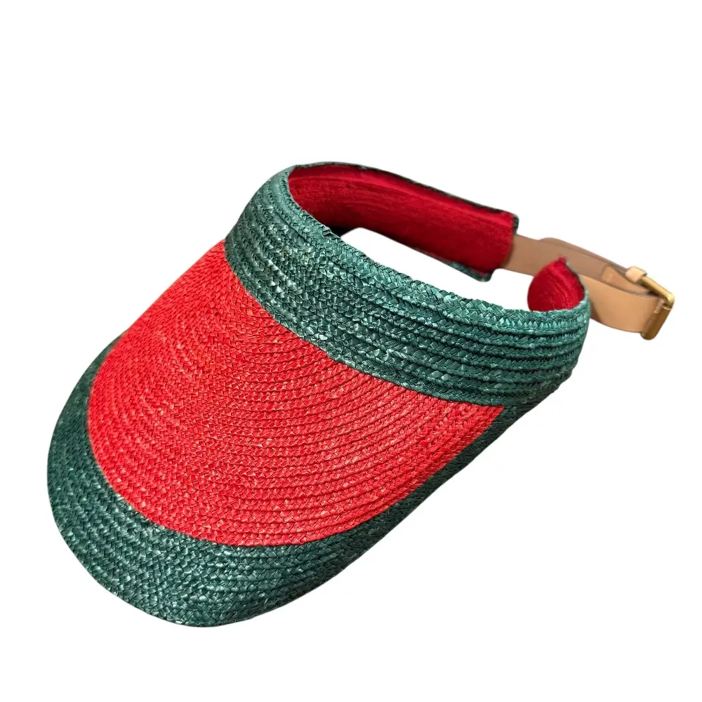 GUCCI グッチ ラフィア シェリーライン サンバイザー レッド×グリーン