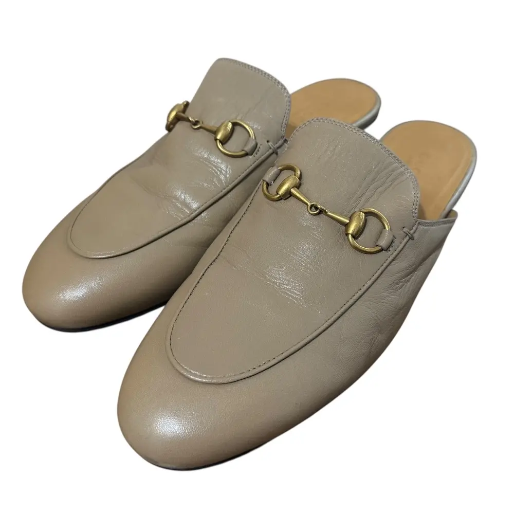 GUCCI グッチ レザー ホースビット金具 ミュールサンダル サイズ37 約24cm ベージュ