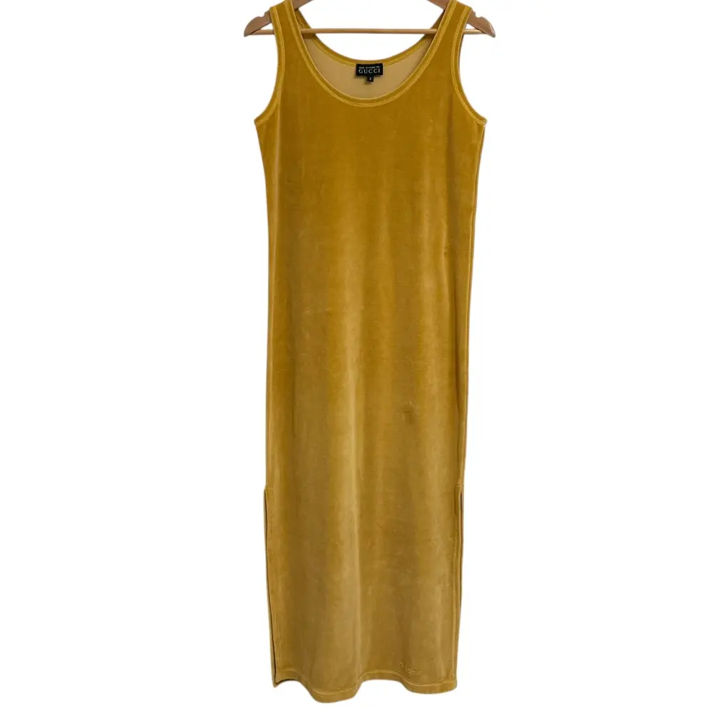 GUCCI グッチ トムフォード期 ノースリーブ ベロアロングワンピース S マスタード
