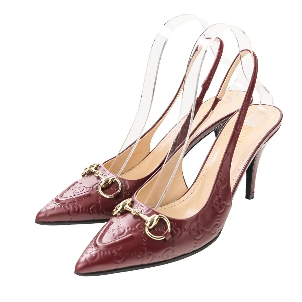 GUCCI グッチ GGシマレザー ホースビット スリングバックパンプス 792065 サイズ37 24.0cm相当 ワインレッドの買取実績【2025年7月買取】