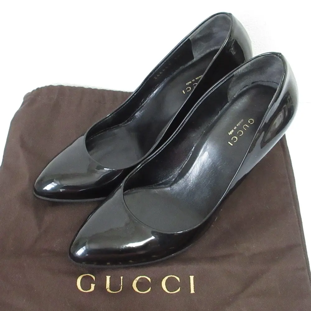 GUCCI グッチ レオパード柄 アーモンドトゥ ウエッジソール パンプス サイズ36 23cm相当 ブラック