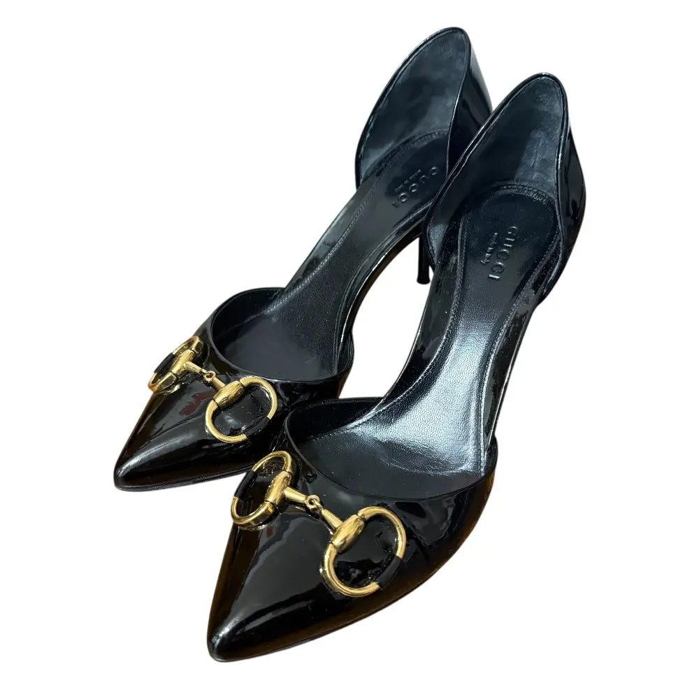 GUCCI グッチ パテントレザー ホースビット ポインテッドトゥ パンプス サイズ37 24cm ブラック