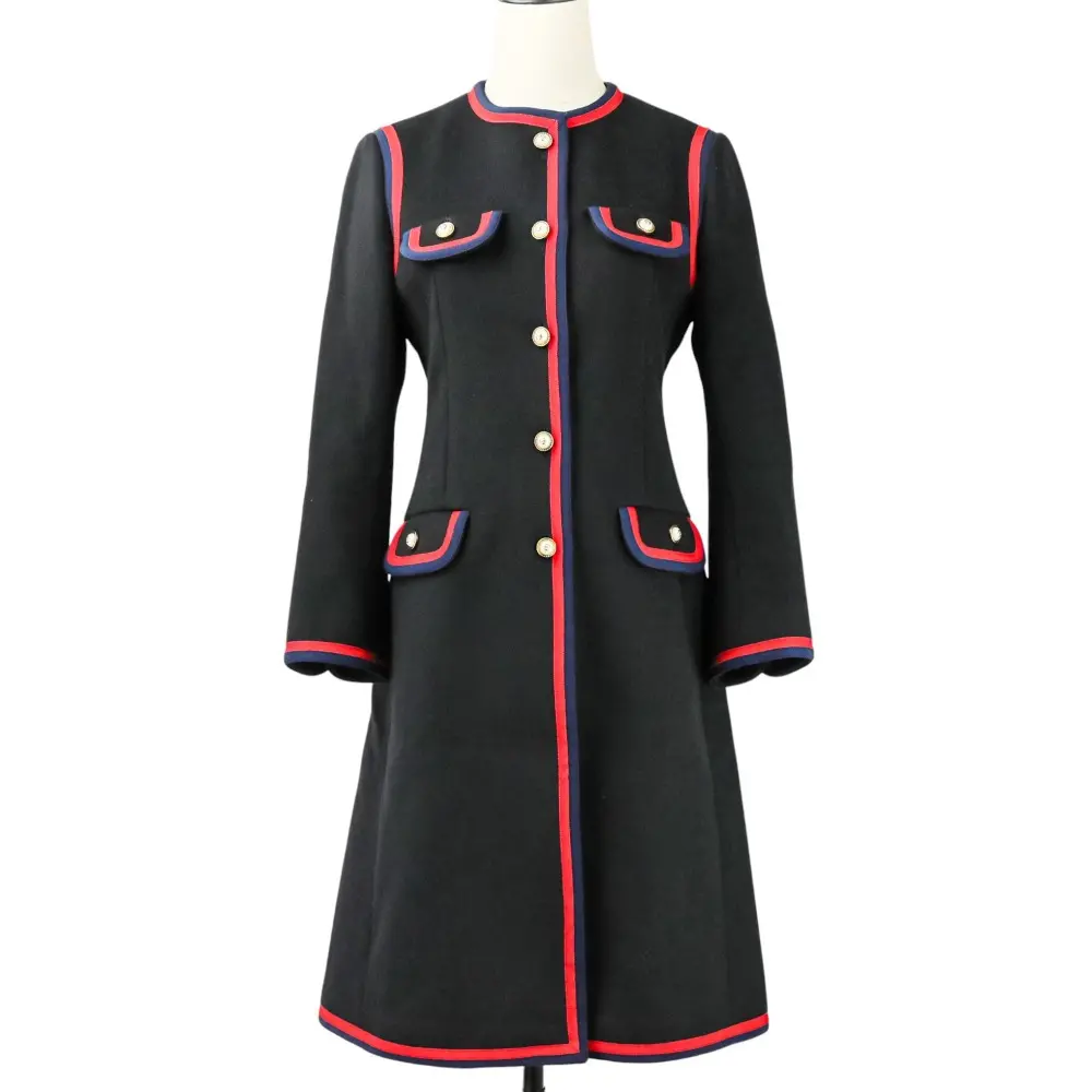 GUCCI グッチ GGパールボタン ウェブライン ノーカラーコート 544855 サイズ38 ブラック