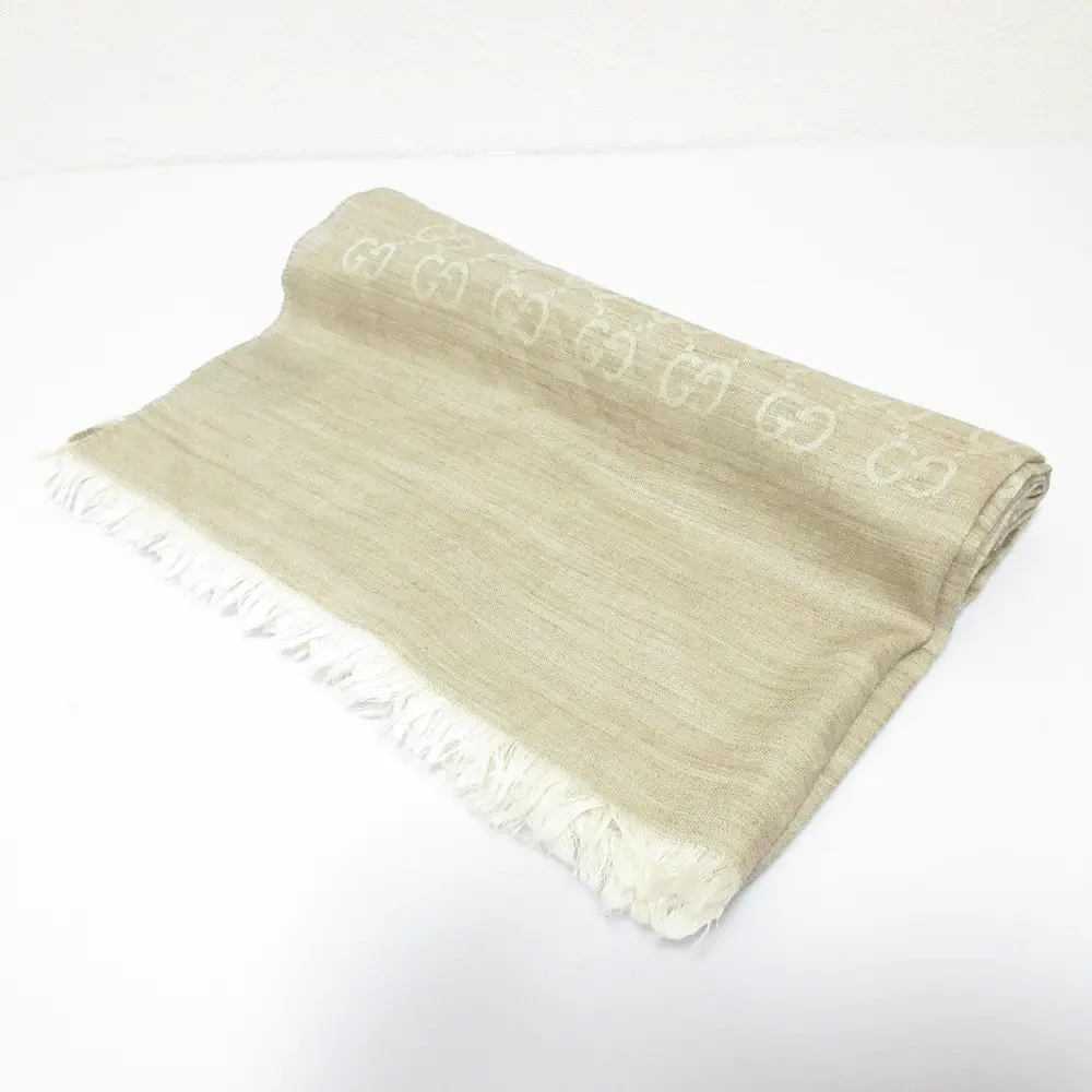 GUCCI グッチ GG柄 ウール×シルク ストール マフラー サイズ70×20cm ベージュ