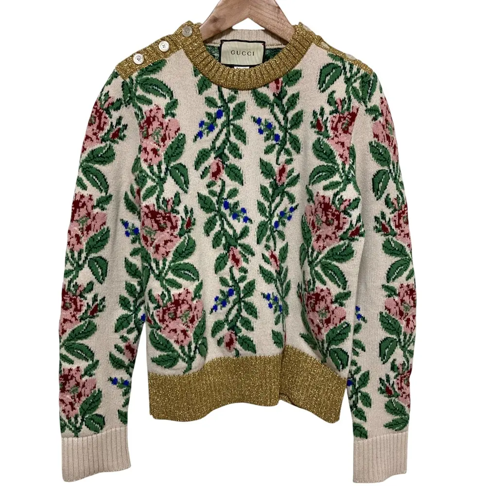 GUCCI グッチ フラワージャガード ニット セーター 493495 サイズXS ホワイト×グリーン