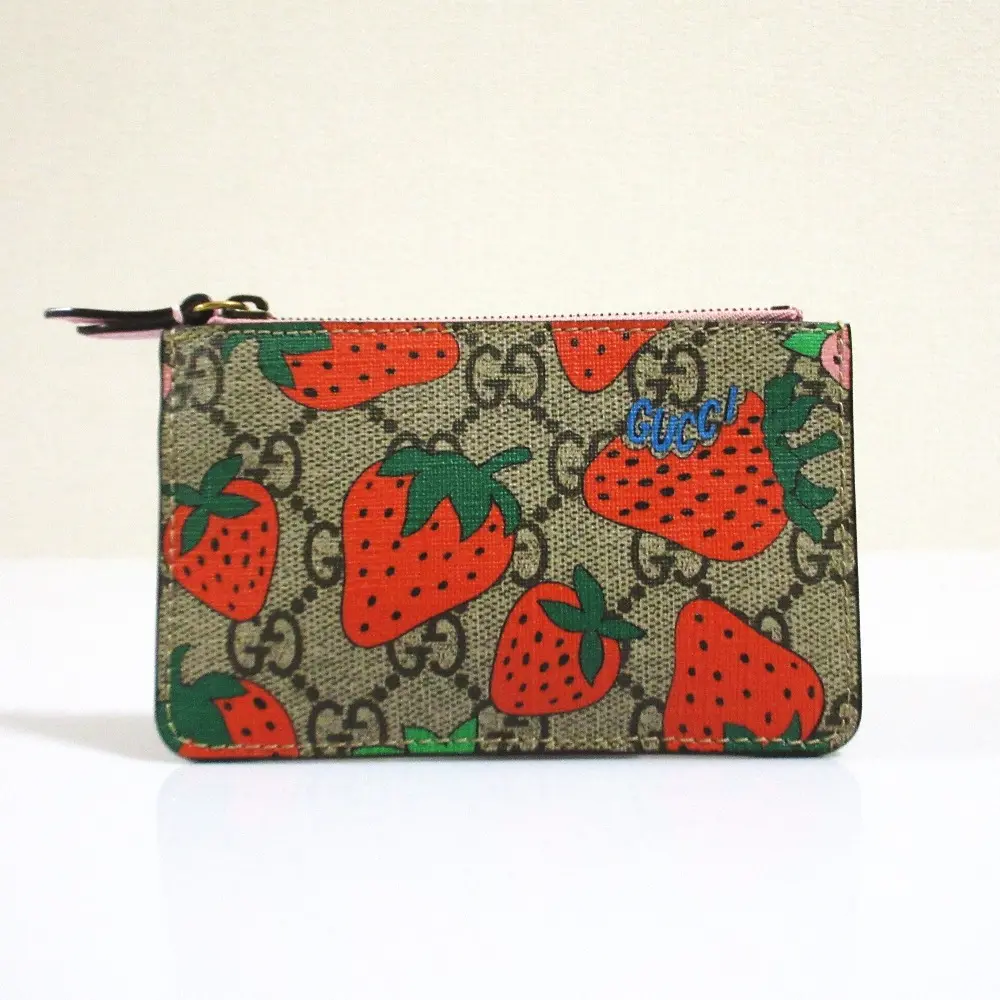 GUCCI グッチ ストロベリー GGスプリーム キーリング付きコインパース キーケース グレー