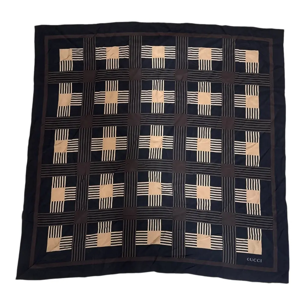 GUCCI グッチ 総柄 スカーフ ブラック×ベージュ