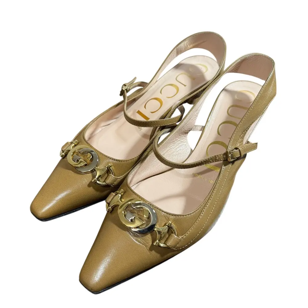 GUCCI グッチ インターロッキングG レザー スリングバックパンプス サイズ36 23cm相当 ブラウン