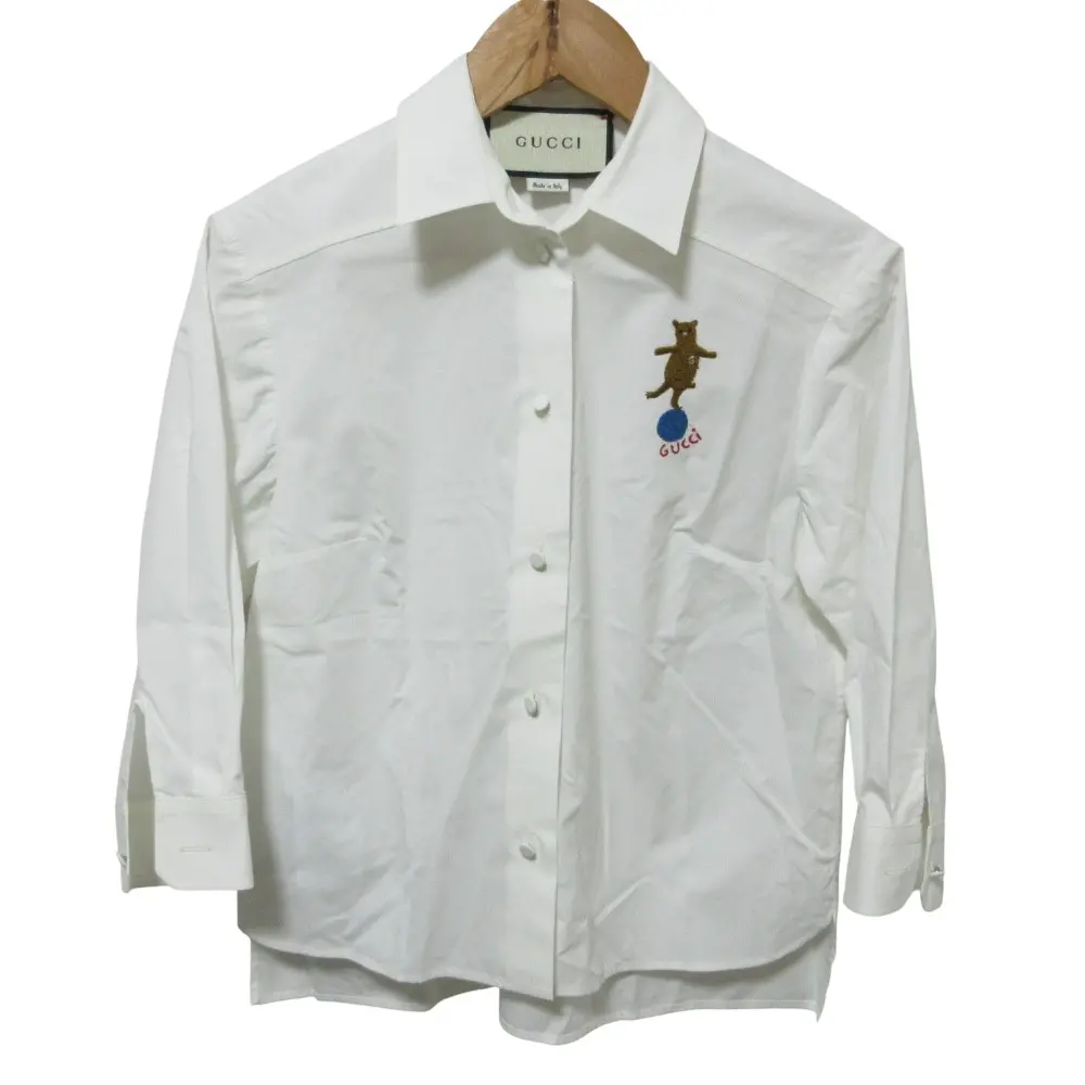 クリーニング済 GUCCI グッチ くま刺繍 長袖シャツ ブラウス 619466 36 ホワイト