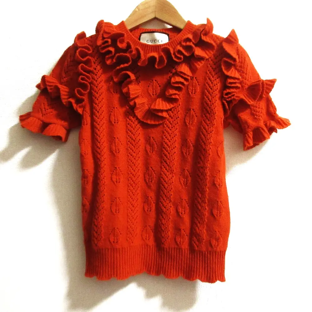 GUCCI グッチ ショートスリーブ ストレッチ フリルニット セーター 445773 サイズS オレンジ