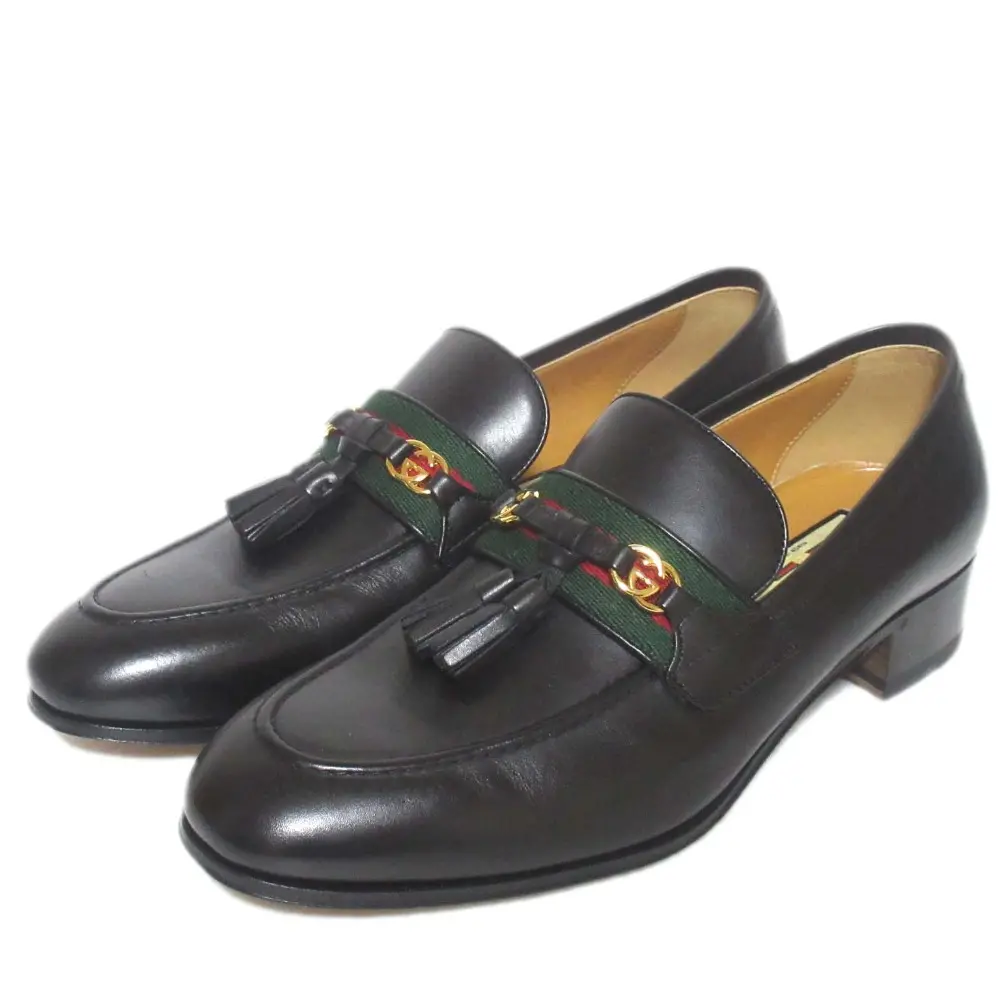 GUCCI グッチ ウェブ&インターロッキングG タッセル ローファー 624720 サイズ5.5 約22.5cm ブラック シェリーライン